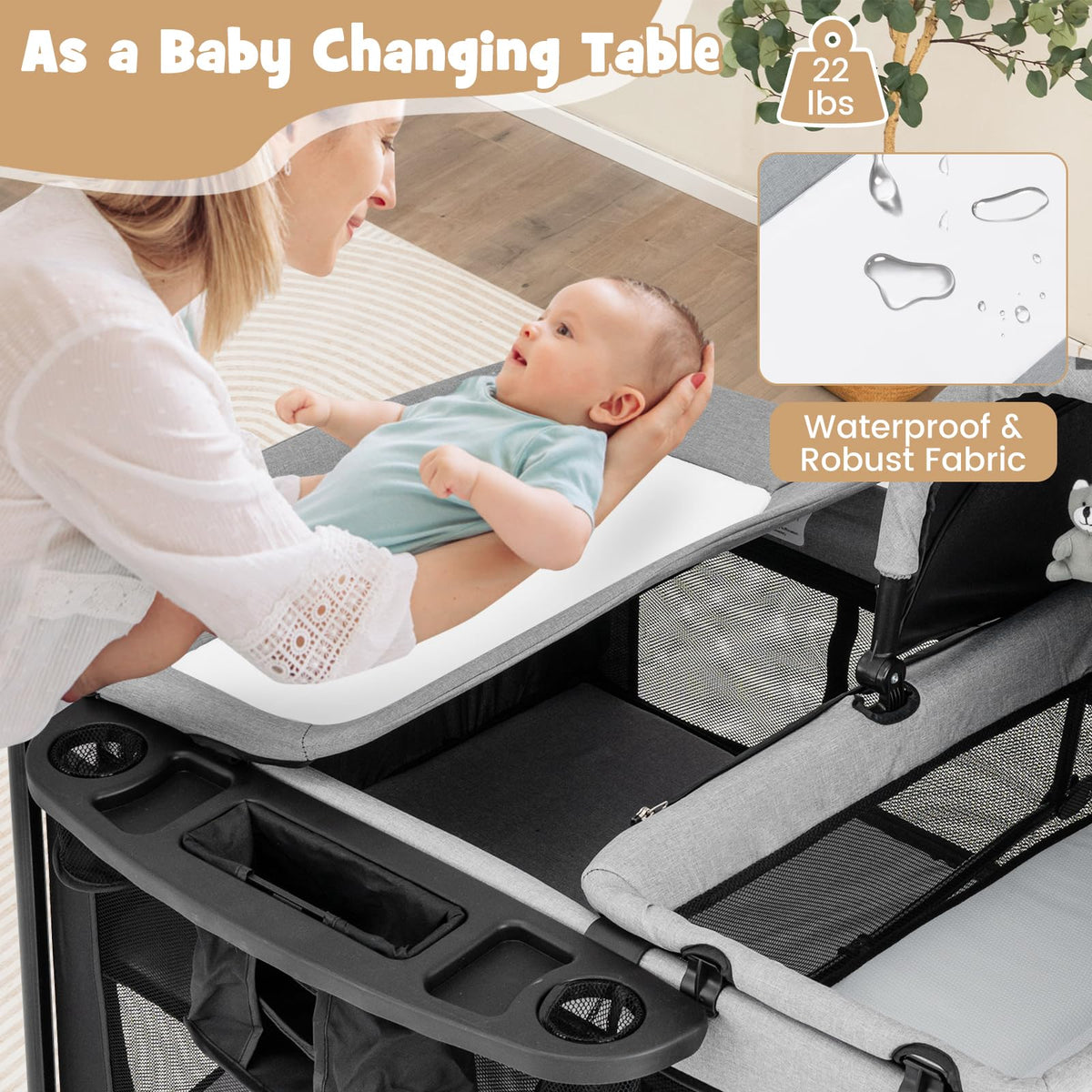 4 in 1 Pack and Play Portable Baby Playard with Changing Table Bassinet Mattress Carry Bag A207427