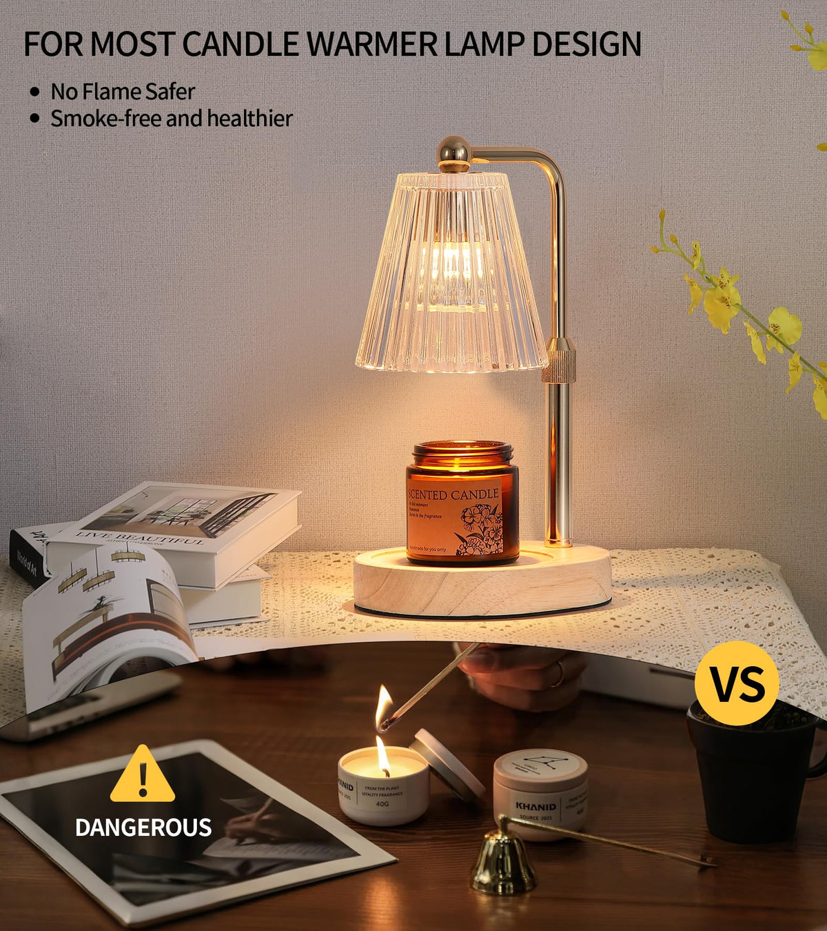Gold Candle Warmer Lamp with Timer Dimmable with 2 Bulbs S539834