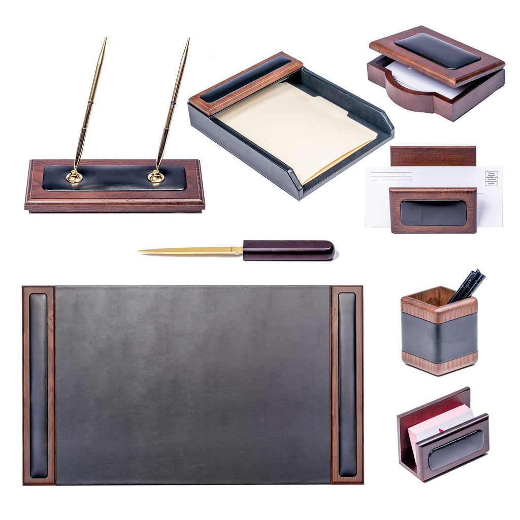 Wood & Leather Desk Set 8 Piece Q438