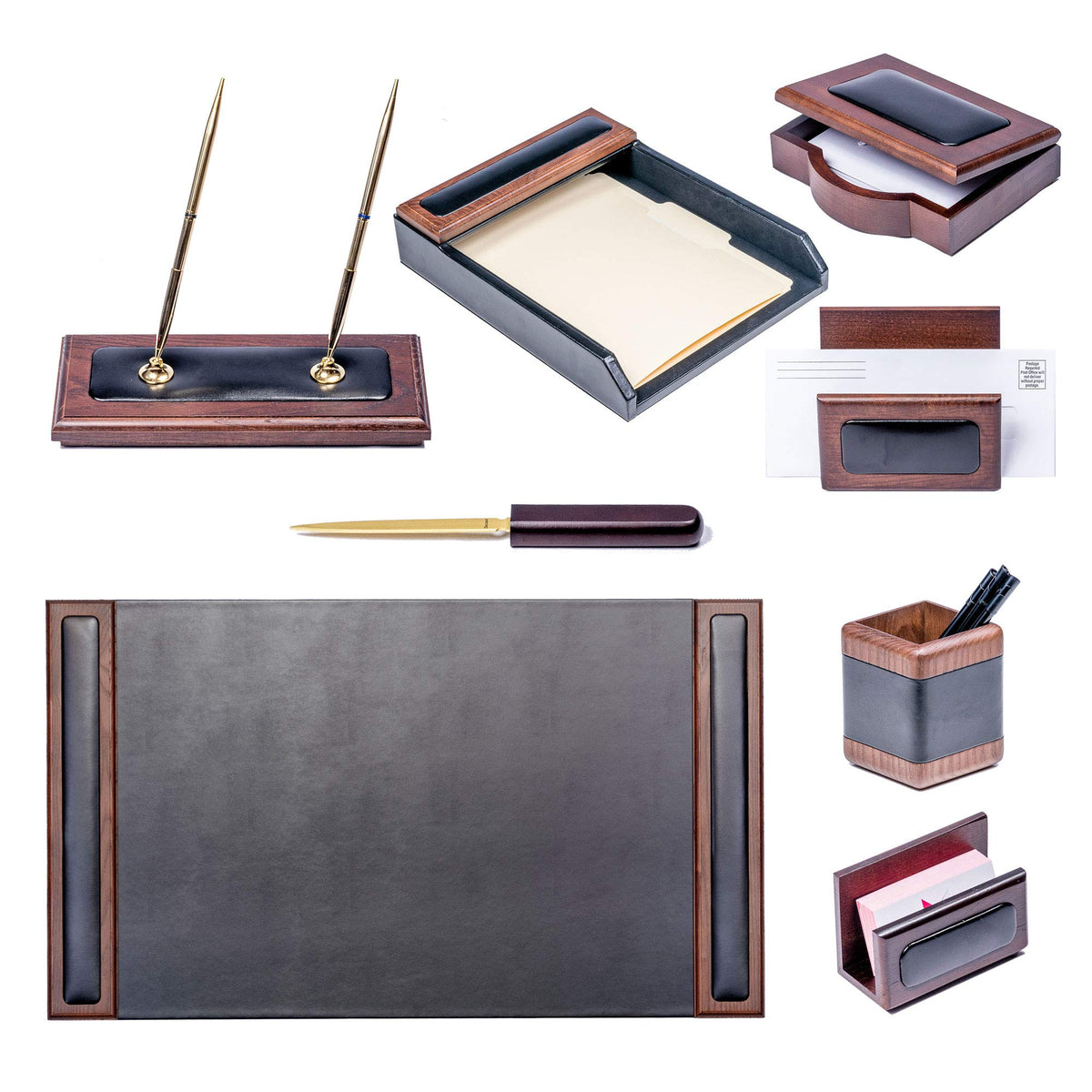 Wood & Leather Desk Set 8 Piece Q438