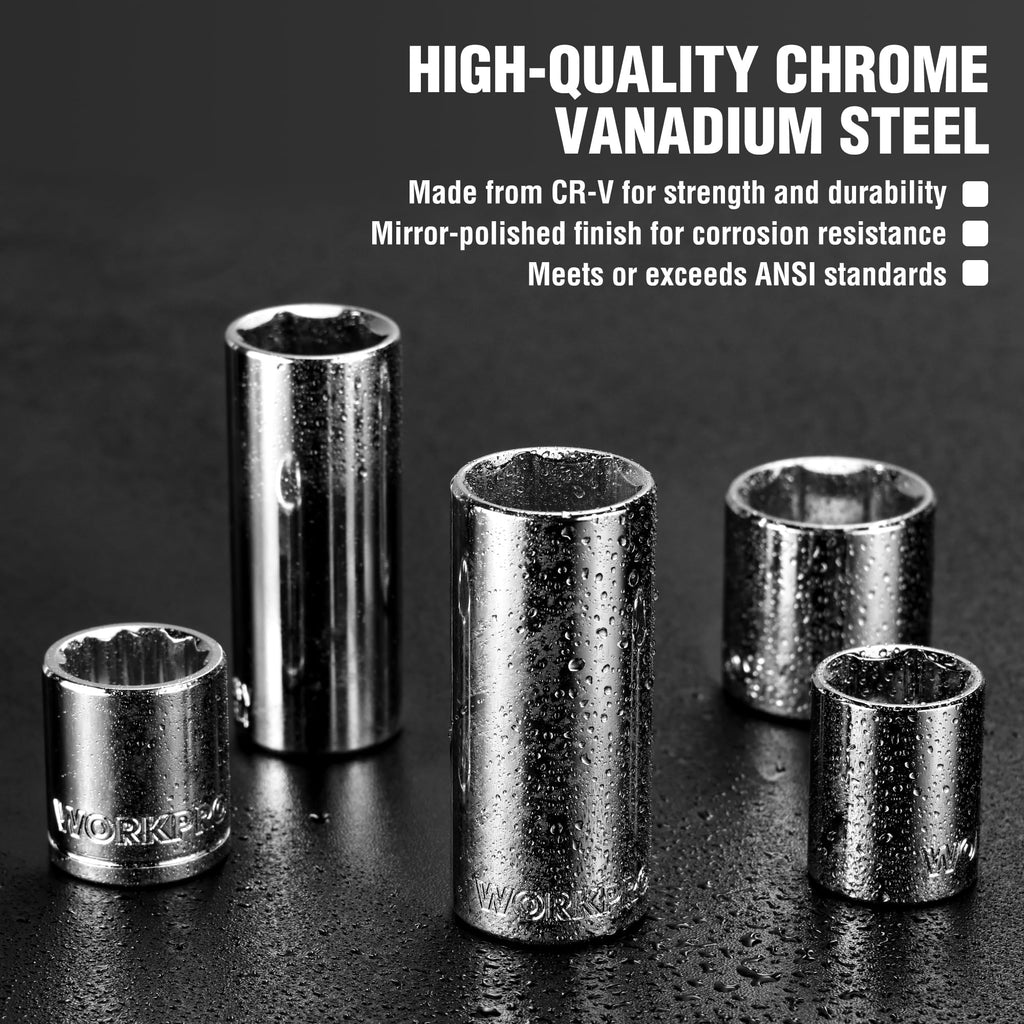 450-Piece Drive Socket Set 1/2" 1/4" 3/8" CR-V Metric and Imperial with Quick-Release Ratchet Wrench R551
