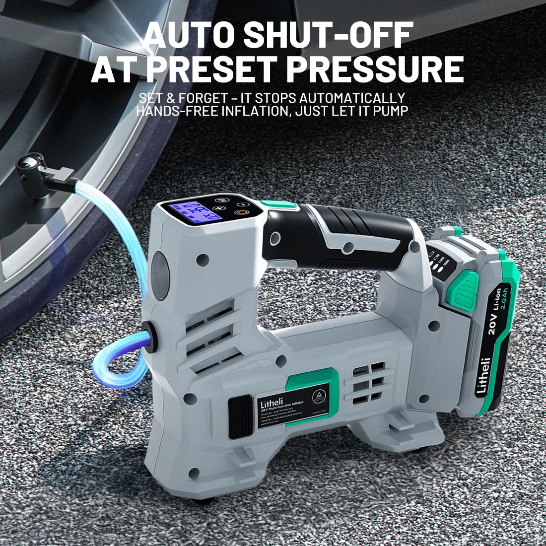 20V Cordless Tire Inflator Air Compressor with Digital Pressure Gauge T677313