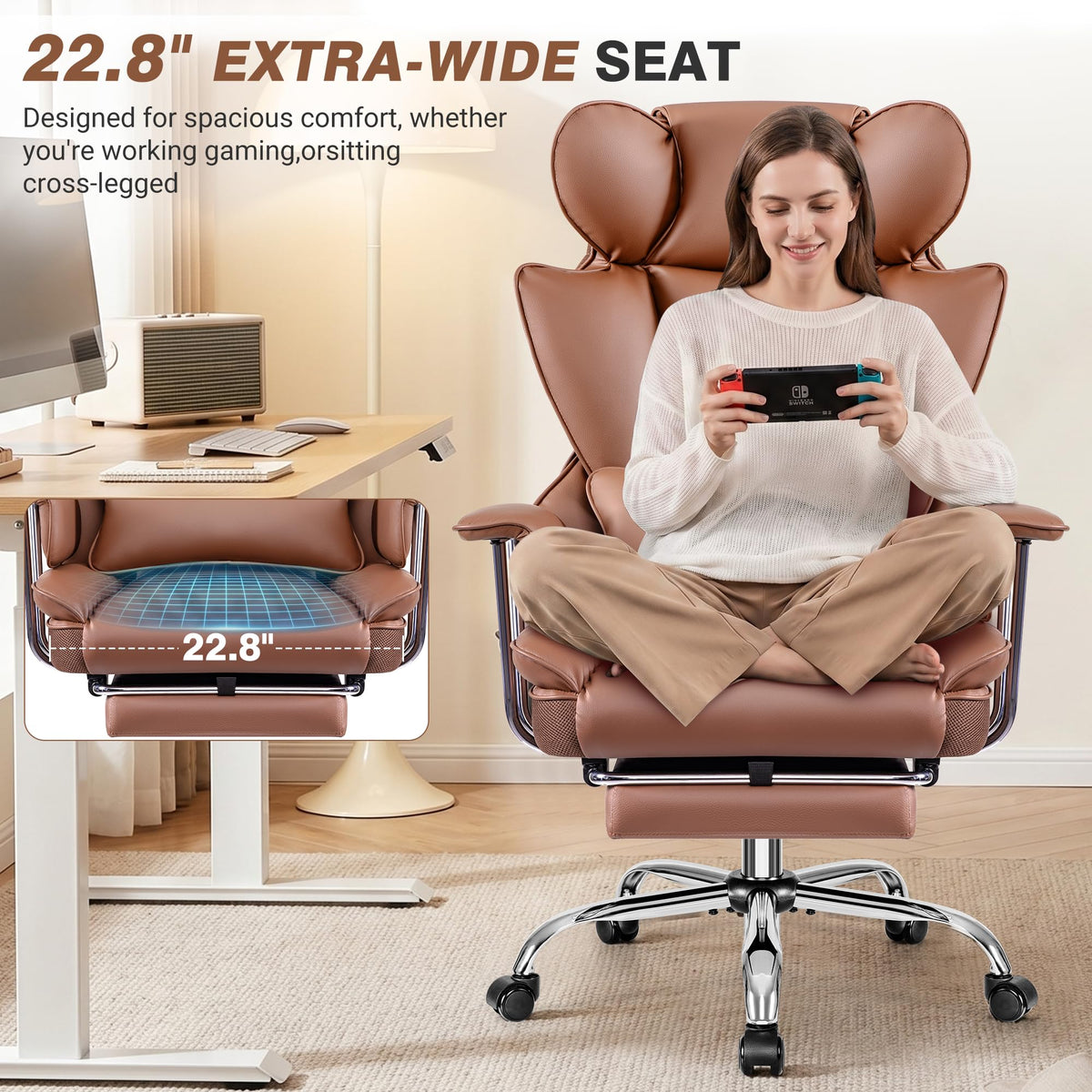 Big and Tall Leather Office Chair with Footrest T788