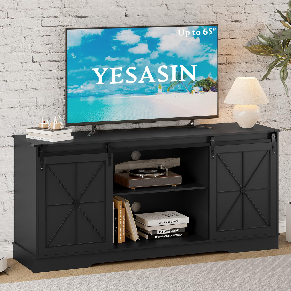 Black TV Stand with Sliding Barn Doors M173031