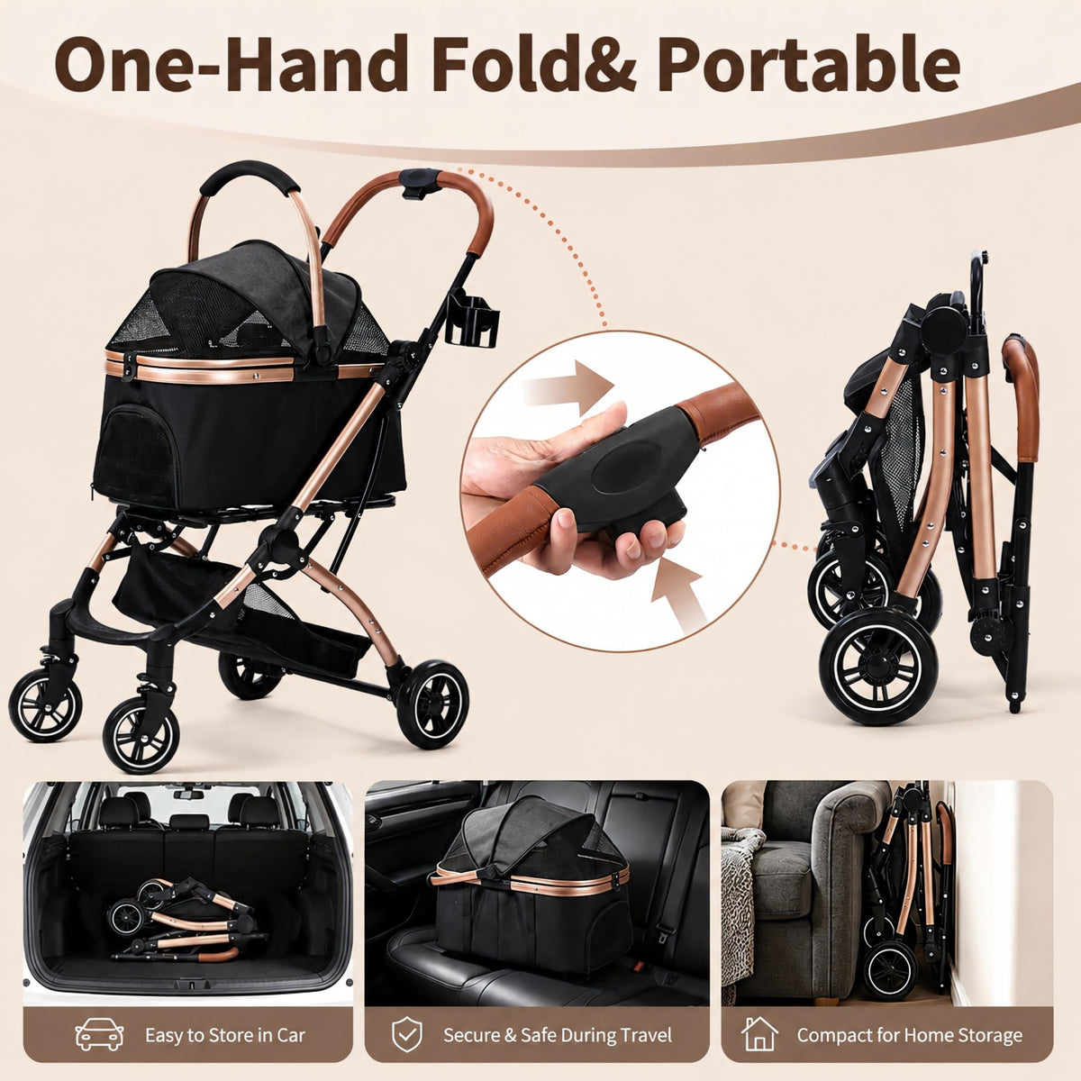Black 3-in-1 Pet Stroller with Removable Carrier D807738
