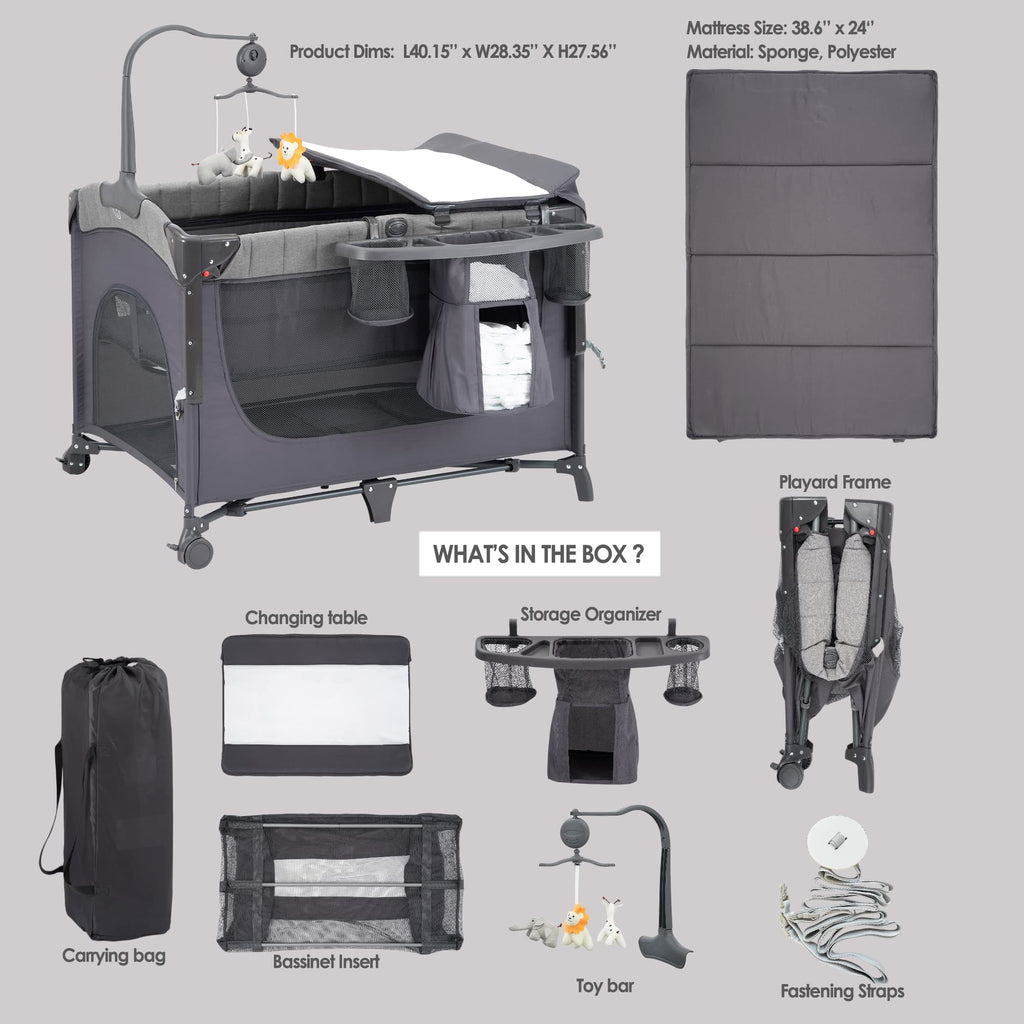 5-in-1 Pack and Play with Bassinet and Changing Table E5138