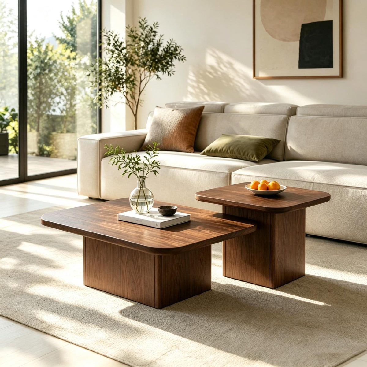 Nesting Coffee Tables Set of 2 Wood Square Y598
