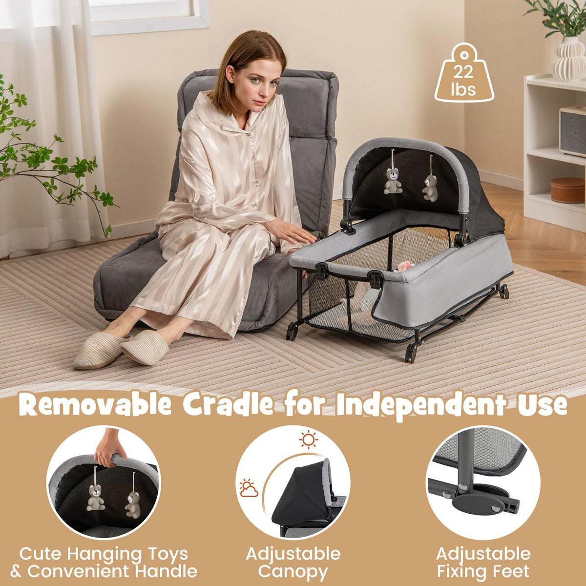 4 in 1 Pack and Play Portable Baby Playard with Changing Table Bassinet Mattress Carry Bag A207427