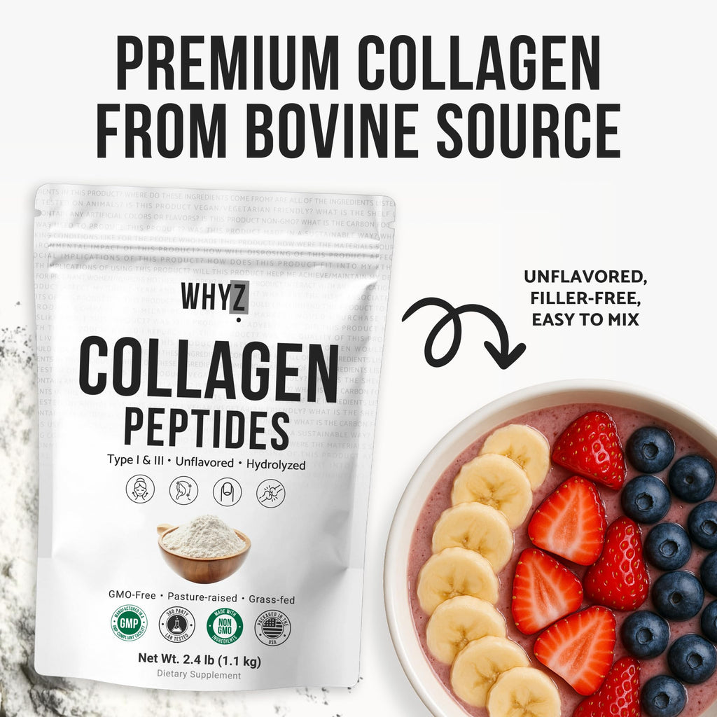 Bovine Collagen Peptides Powder, Hydrolyzed Type I & III, Grass-Fed Unflavored, 2.4lb V37466