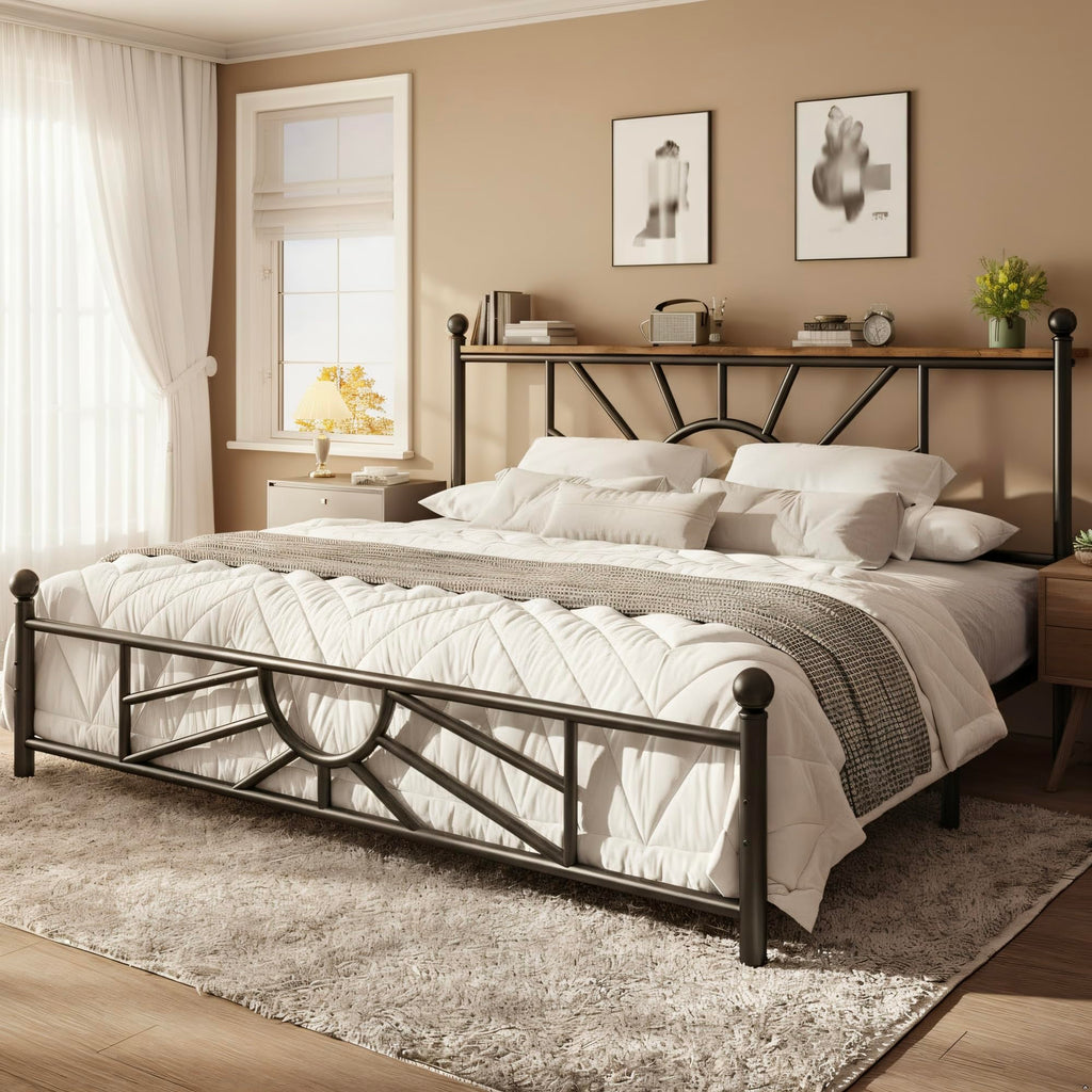 King Size Metal Platform Bed Frame with LED Lights P908443