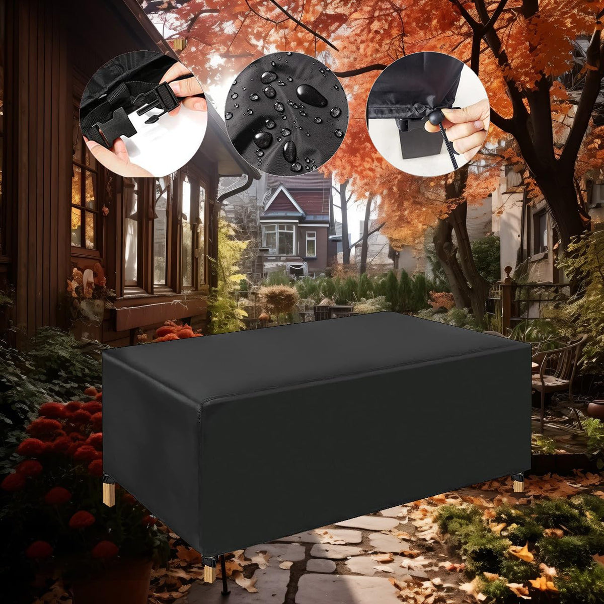 Black 420D Oxford Waterproof Patio Table Cover D84939