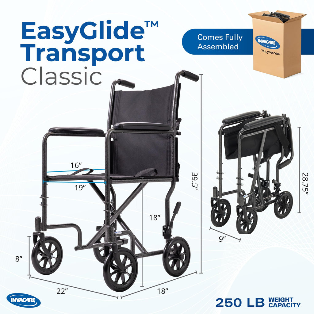 Compact Lightweight Steel Transport Wheelchair with 19in Seat Q5161