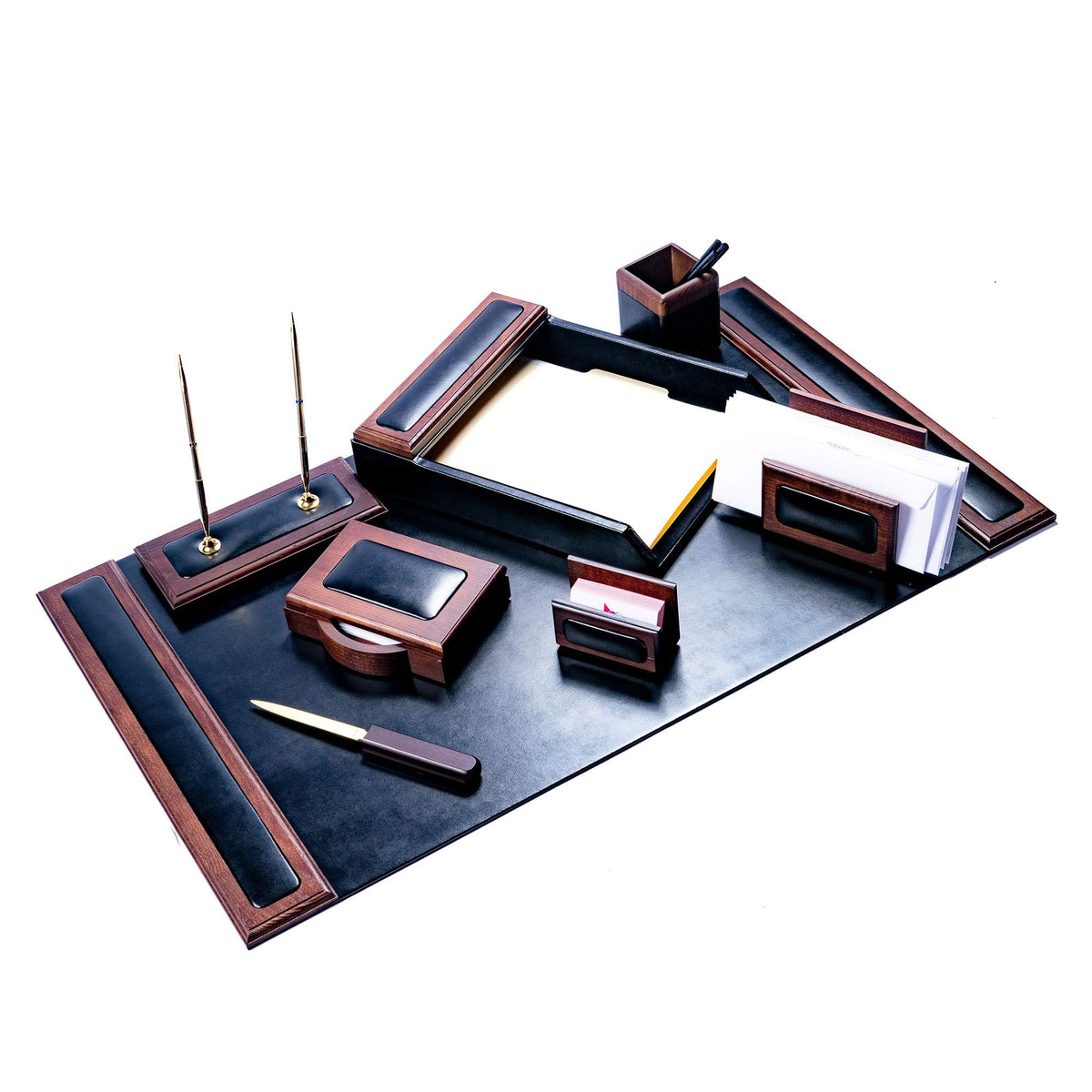 Wood & Leather Desk Set 8 Piece Q438