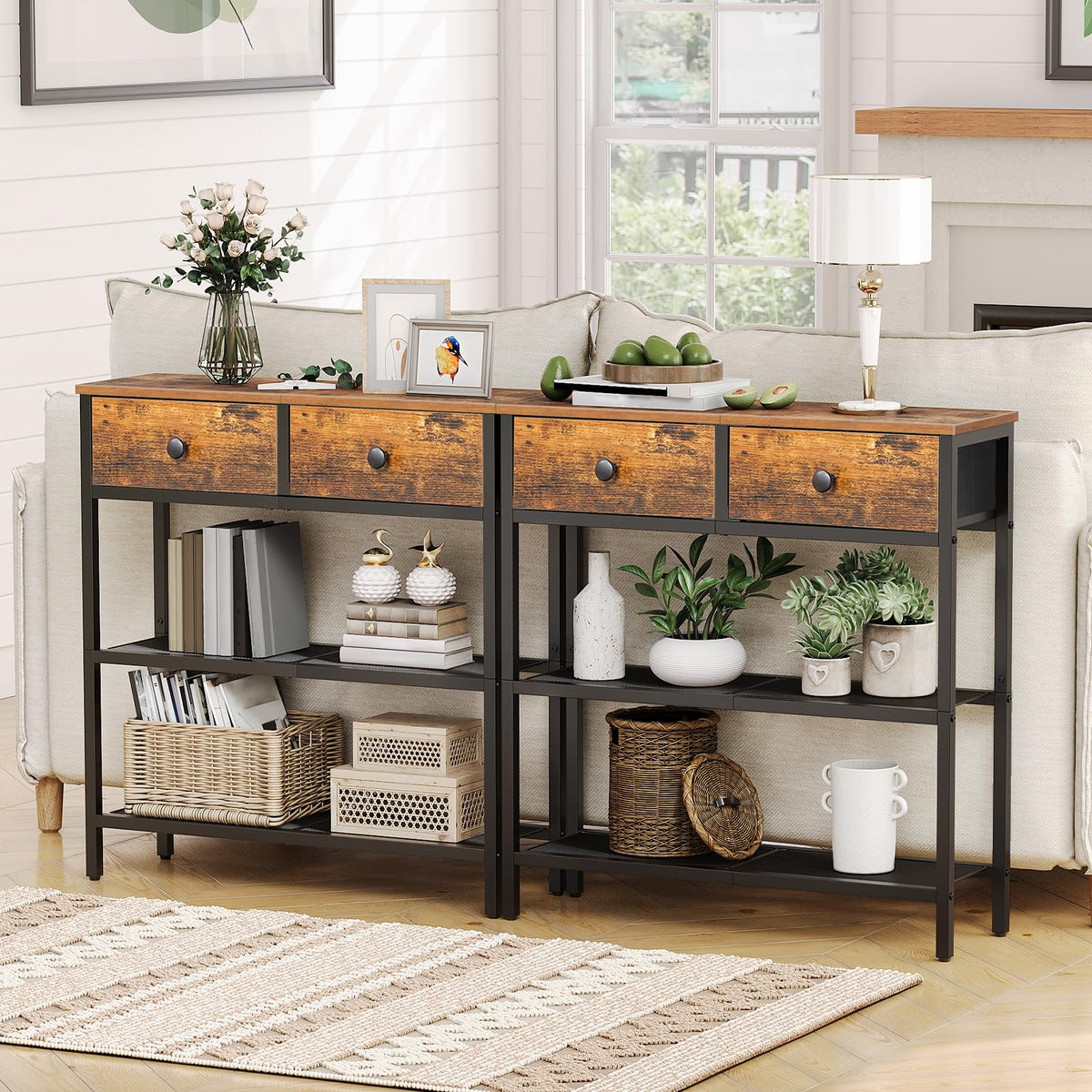 29.5" Narrow Console Table with 2 Fabric Drawers Y396120
