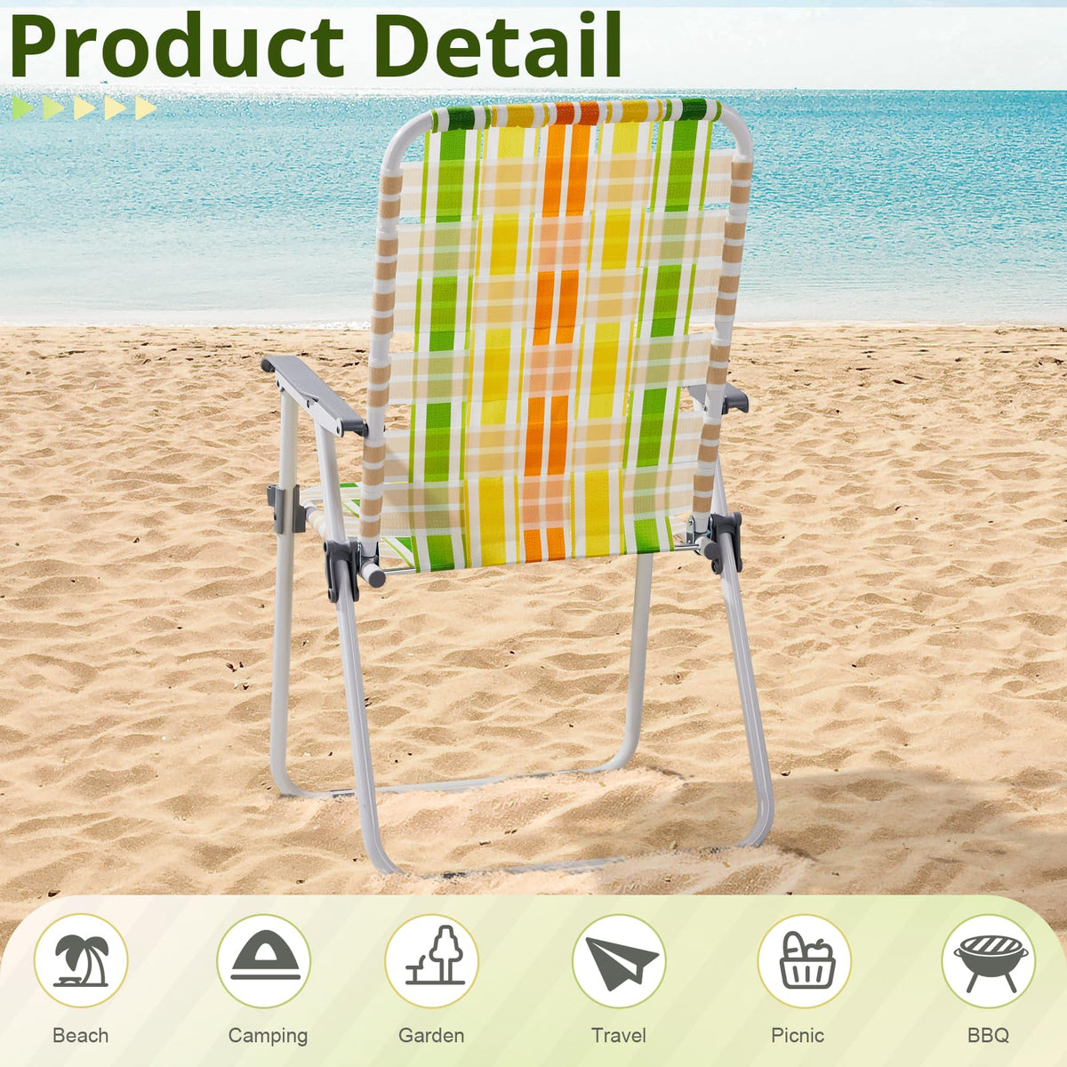 Set of 2 Folding Beach Chairs 260 lbs Capacity Yellow & Green R67731