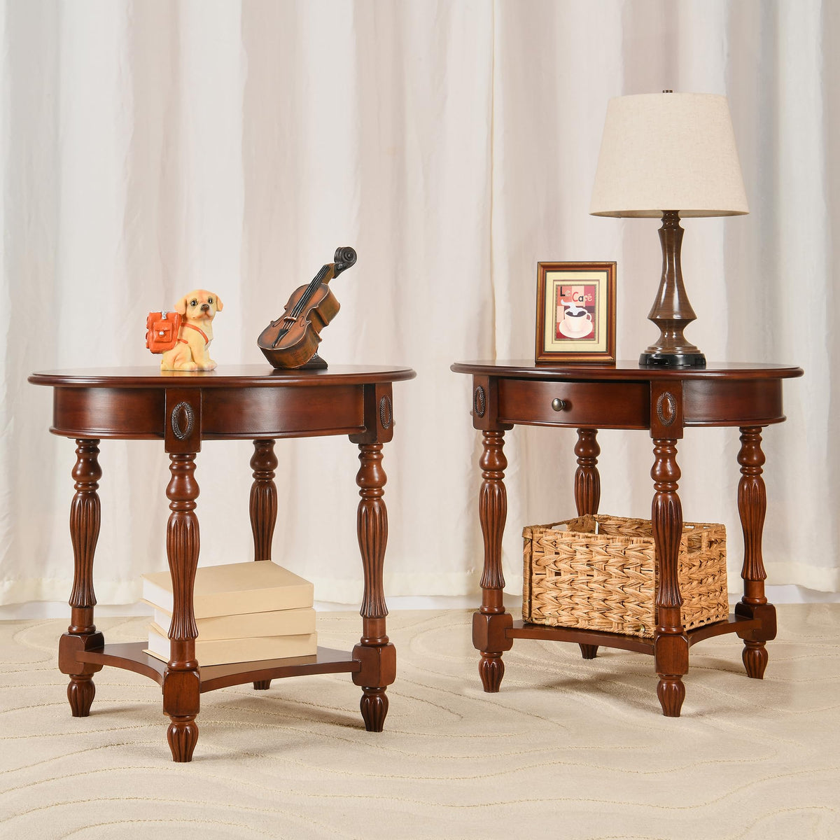 Solid Wood Oval End Table with Drawer H869