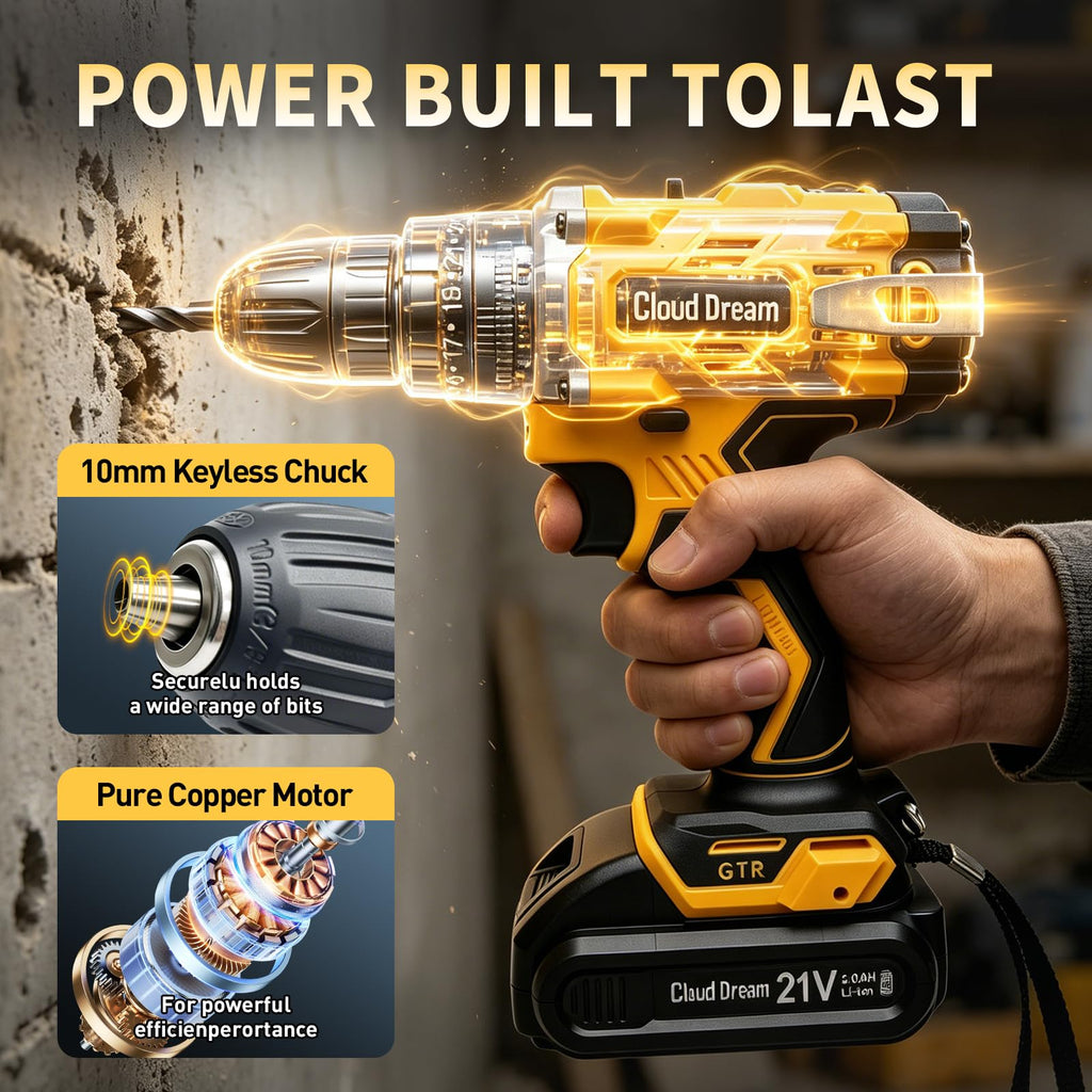 21V Cordless Drill Set with 2 Batteries and Charger D524347