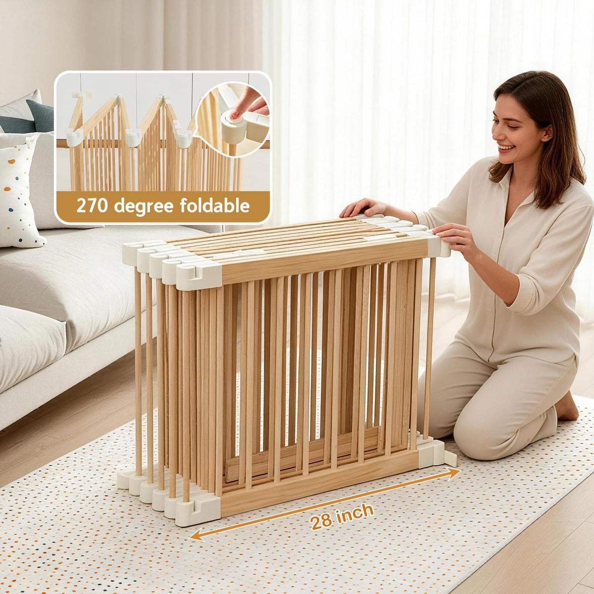 Foldable Wooden Playpen with Gate F996707
