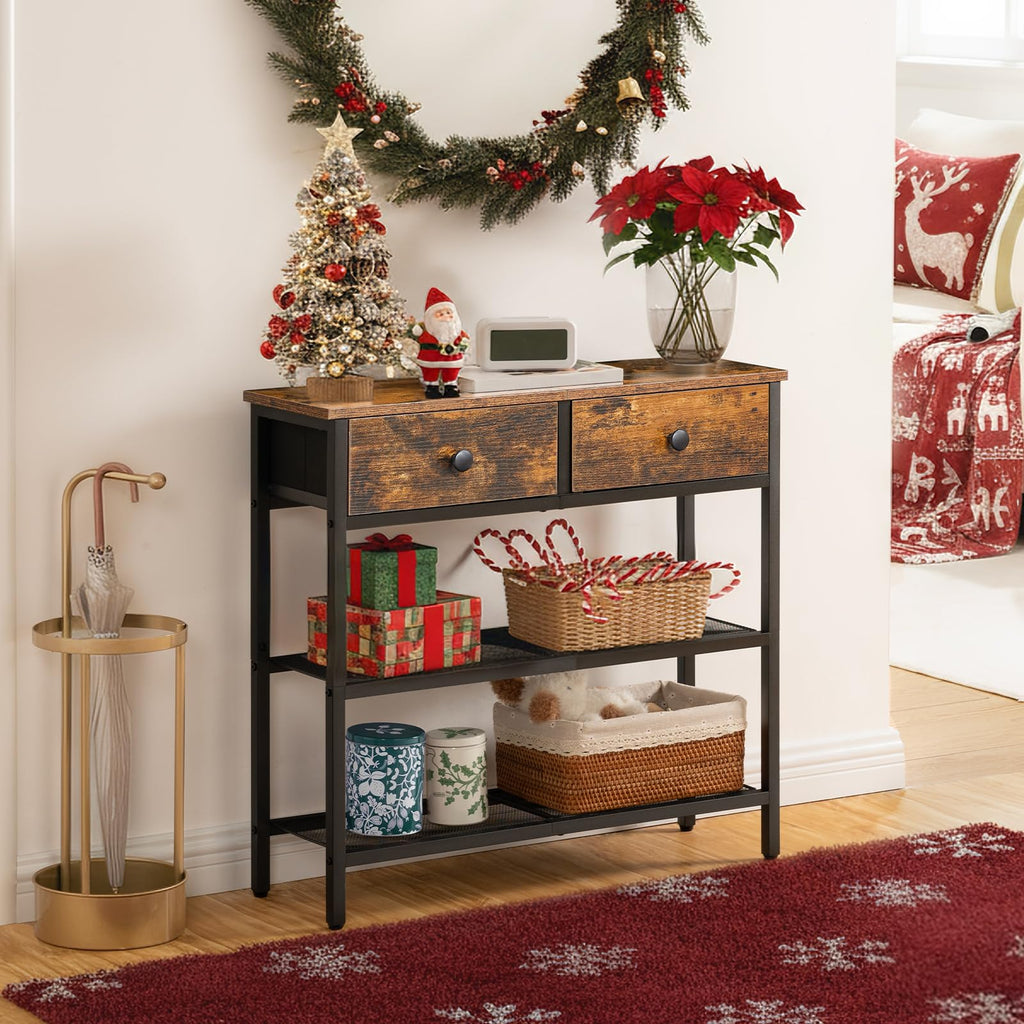 29.5" Narrow Console Table with 2 Fabric Drawers Y396120