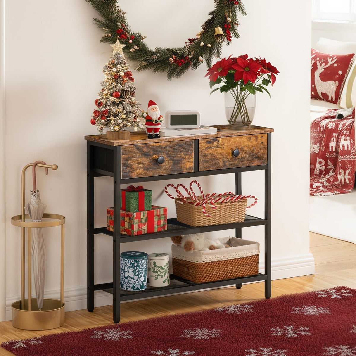 29.5" Narrow Console Table with 2 Fabric Drawers Y396120