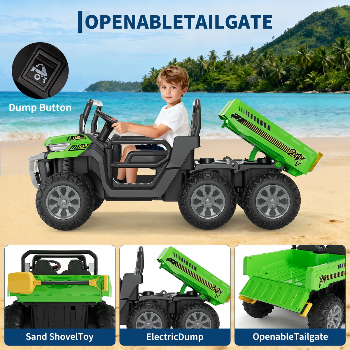 24V 2-Seater 6-Wheel Ride On Dump Truck with Remote Control A331