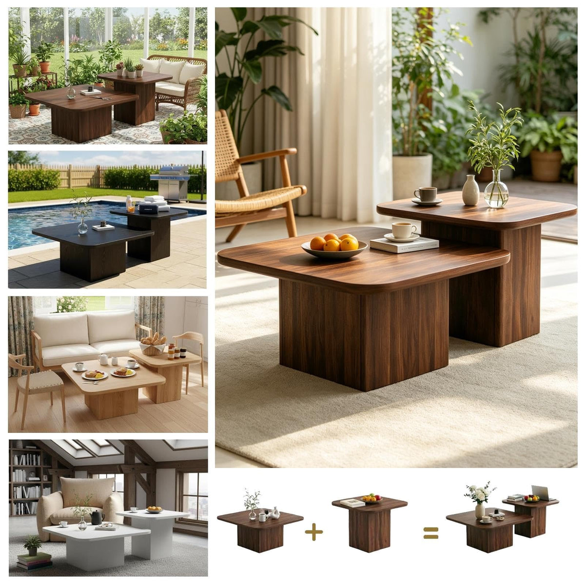 Nesting Coffee Tables Set of 2 Wood Square Y598