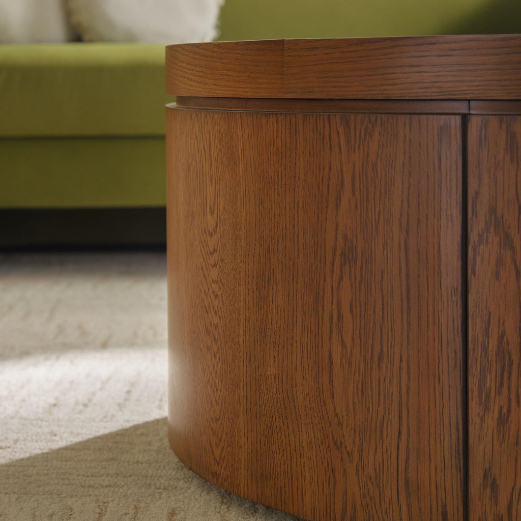 Solid Oak Wood Veneer Coffee Table with Storage, 36 Inch, Medium Brown Oak G341636