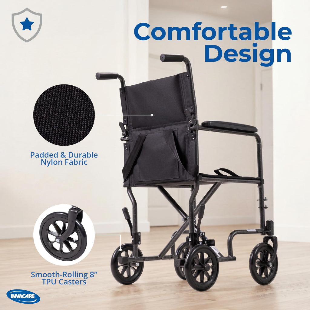 Compact Lightweight Steel Transport Wheelchair with 19in Seat Q5161