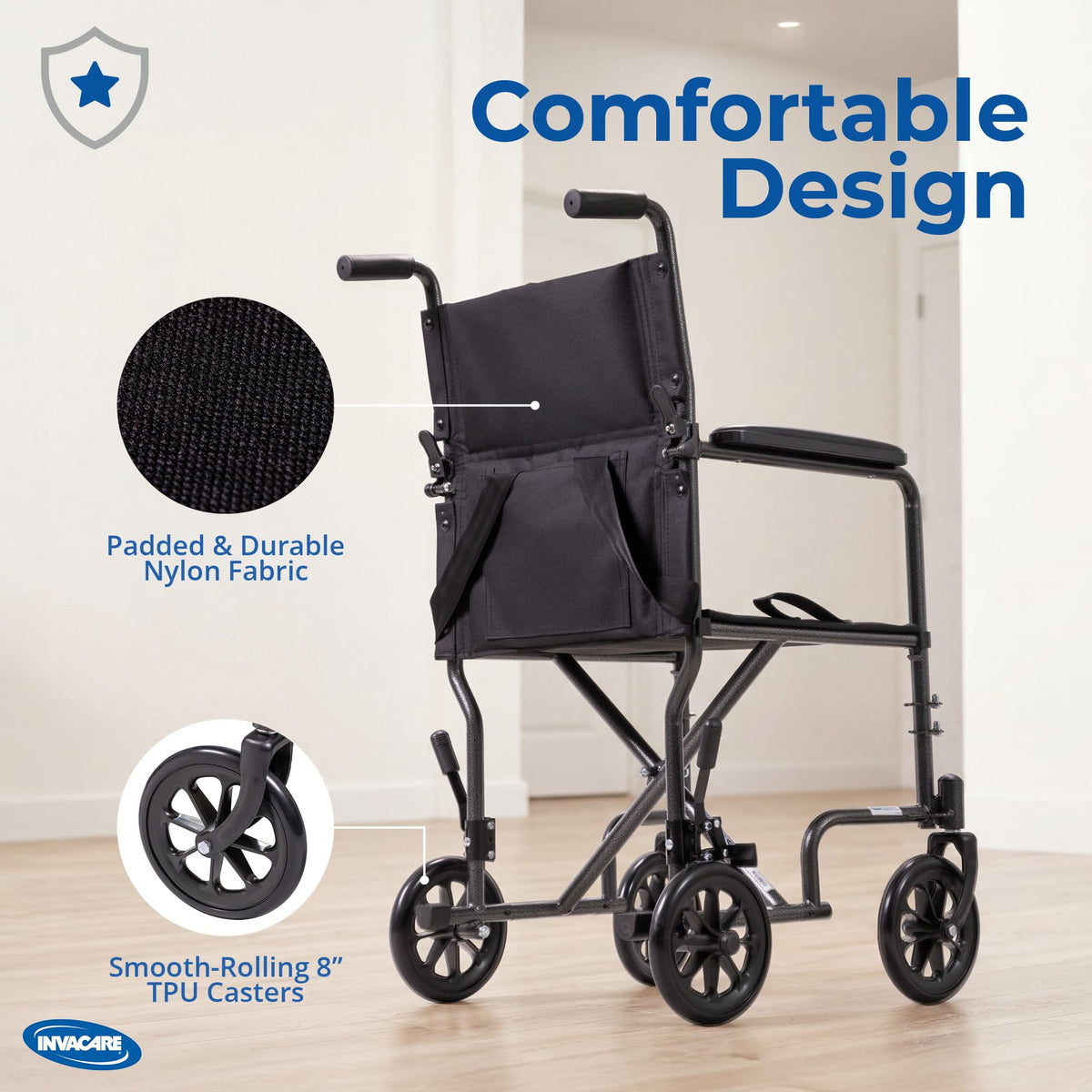 Compact Lightweight Steel Transport Wheelchair with 19in Seat Q5161