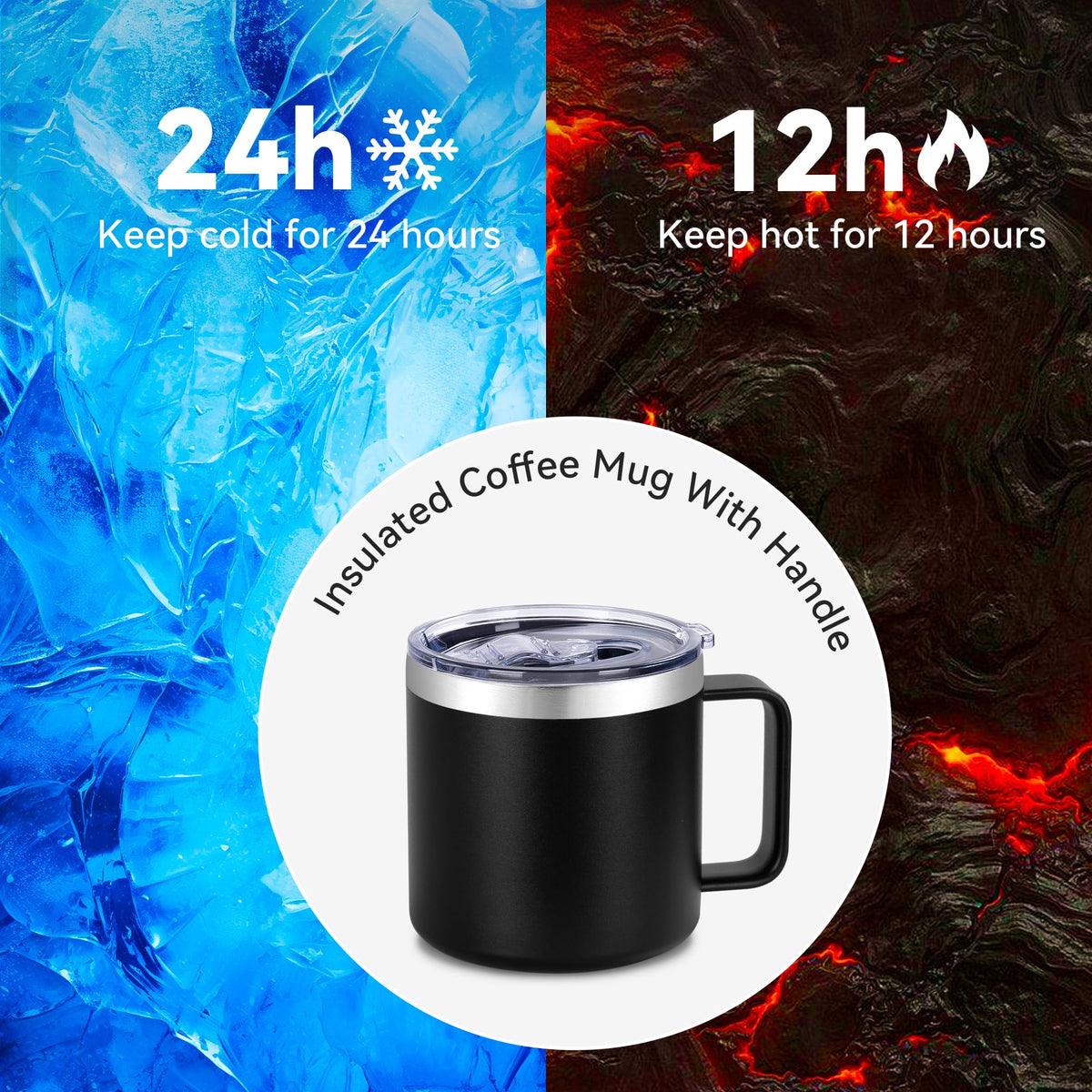 14 oz Insulated Stainless Steel Travel Coffee Mug with Handle and Lid S5367