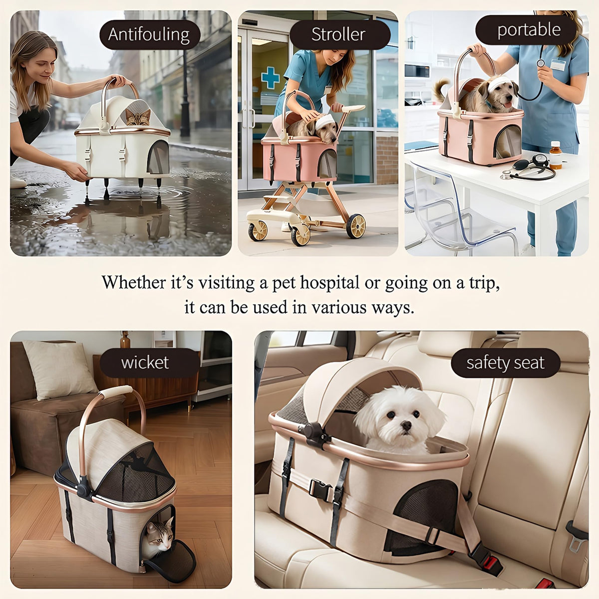 Pink Pet Stroller with One-Touch Brake U8070