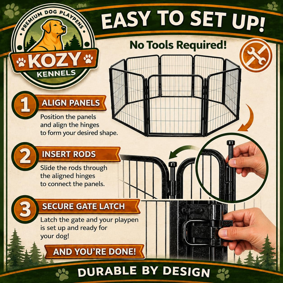 24 inch 8 Panel Portable Black Metal Pet Playpen P592609