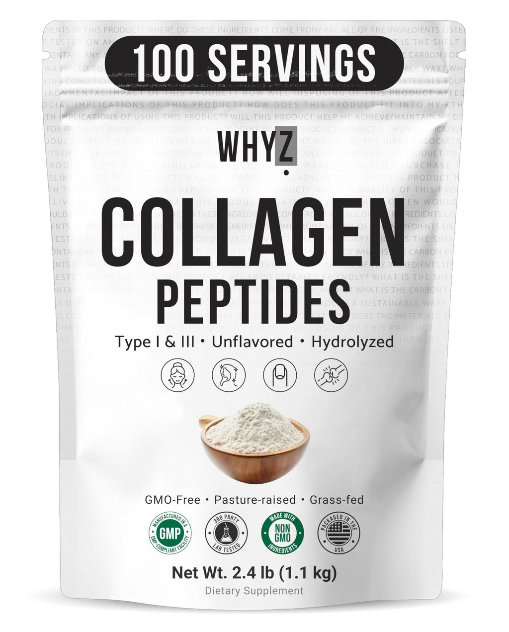 Bovine Collagen Peptides Powder, Hydrolyzed Type I & III, Grass-Fed Unflavored, 2.4lb V37466
