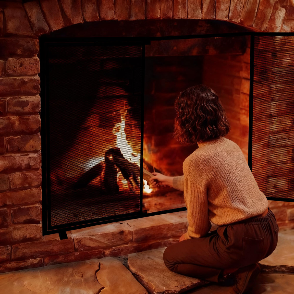 Black 2 Panel Fireplace Screen with Hinged Doors H36361
