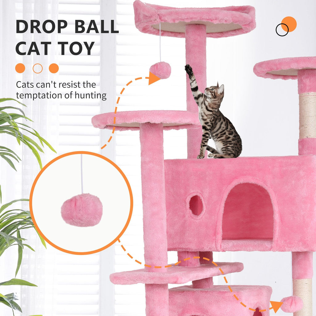 70-inch Pink Multi-Level Cat Tower & Cat Condo with Scratching Post W903