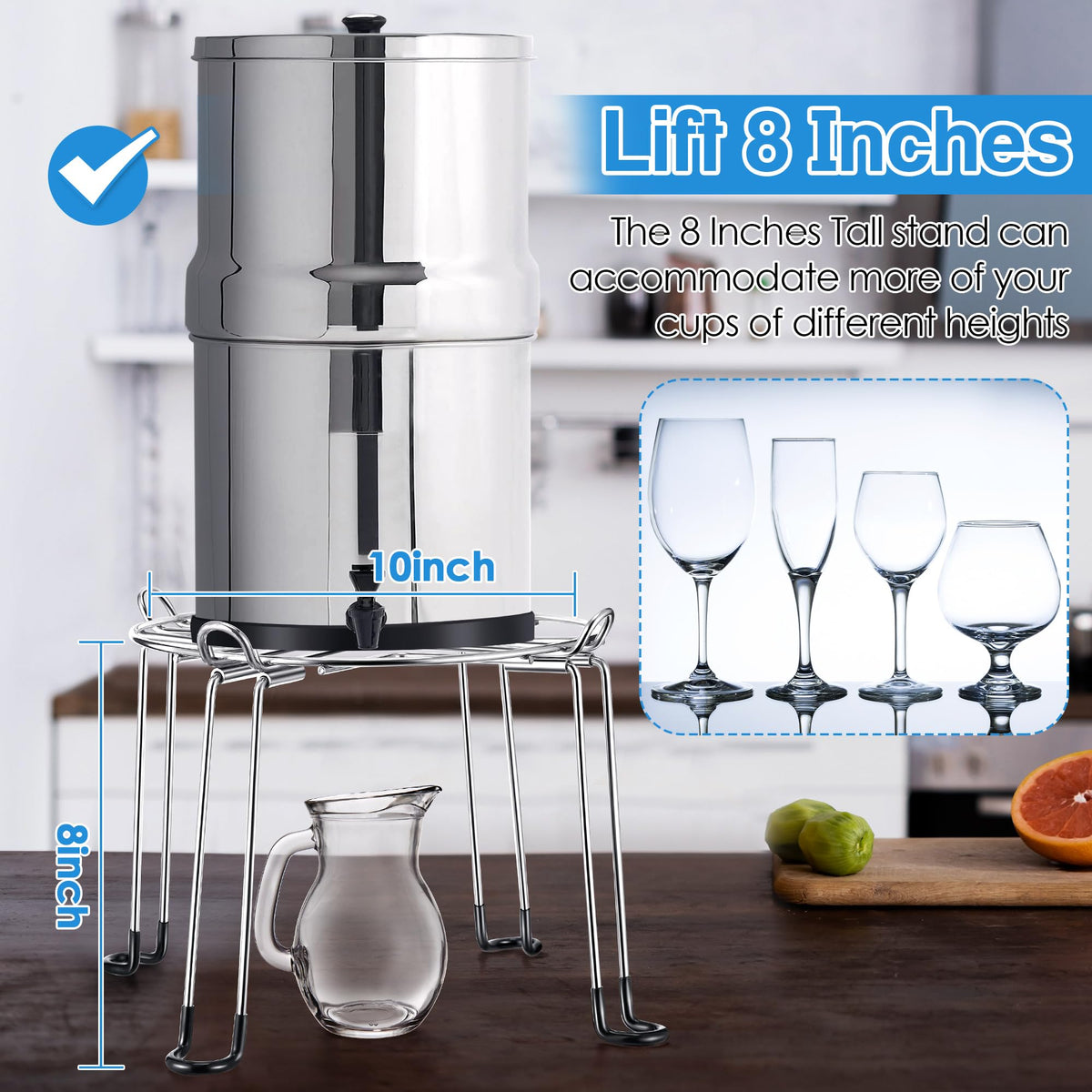10" Diameter 8" Tall Stainless Steel Gravity Fed Water Filter Stand L762450
