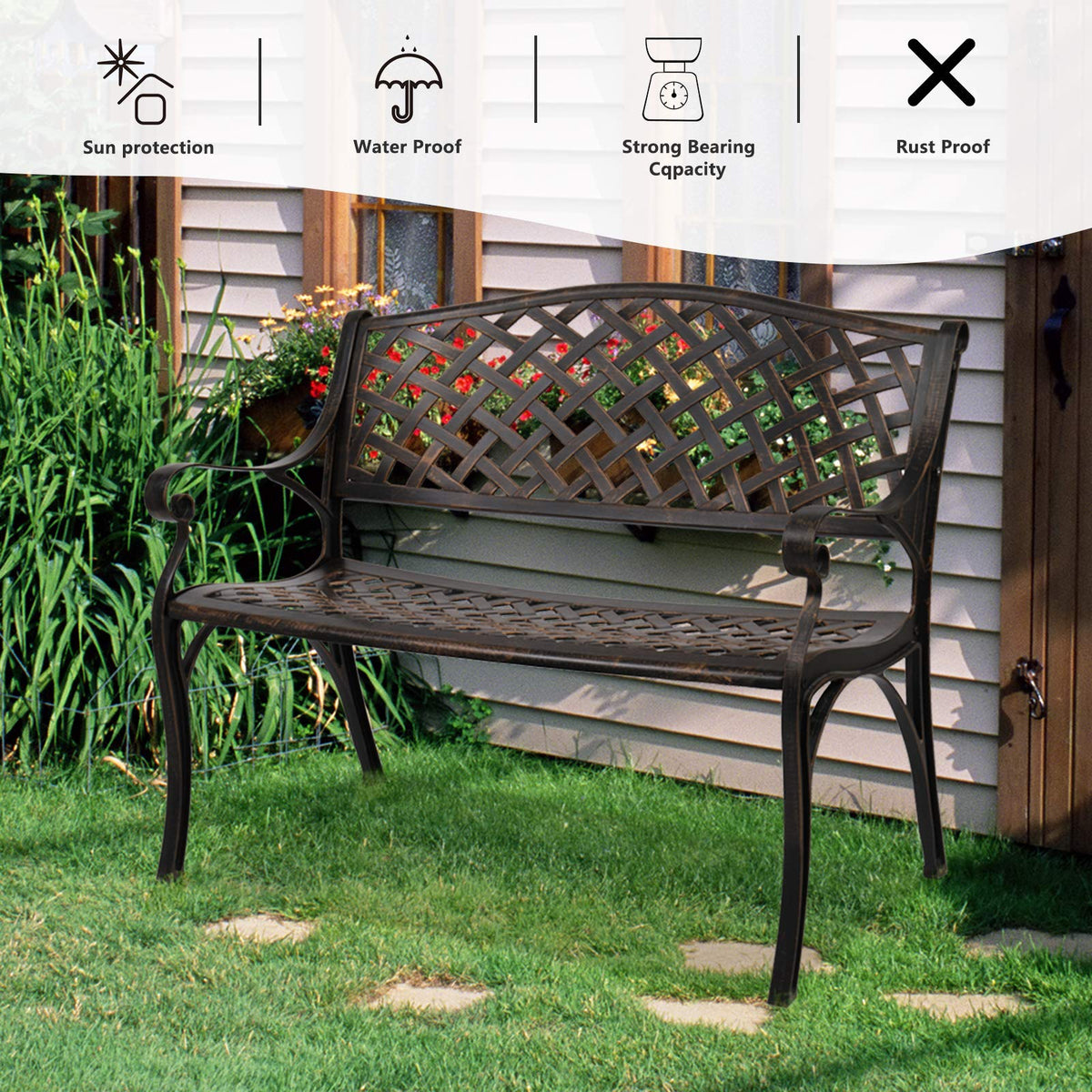 40.5" Anti-Rust Cast Aluminum Patio Garden Bench J341