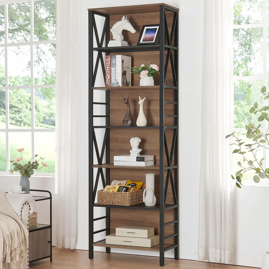 7-Tier Rustic Wood Metal Bookshelf E9129