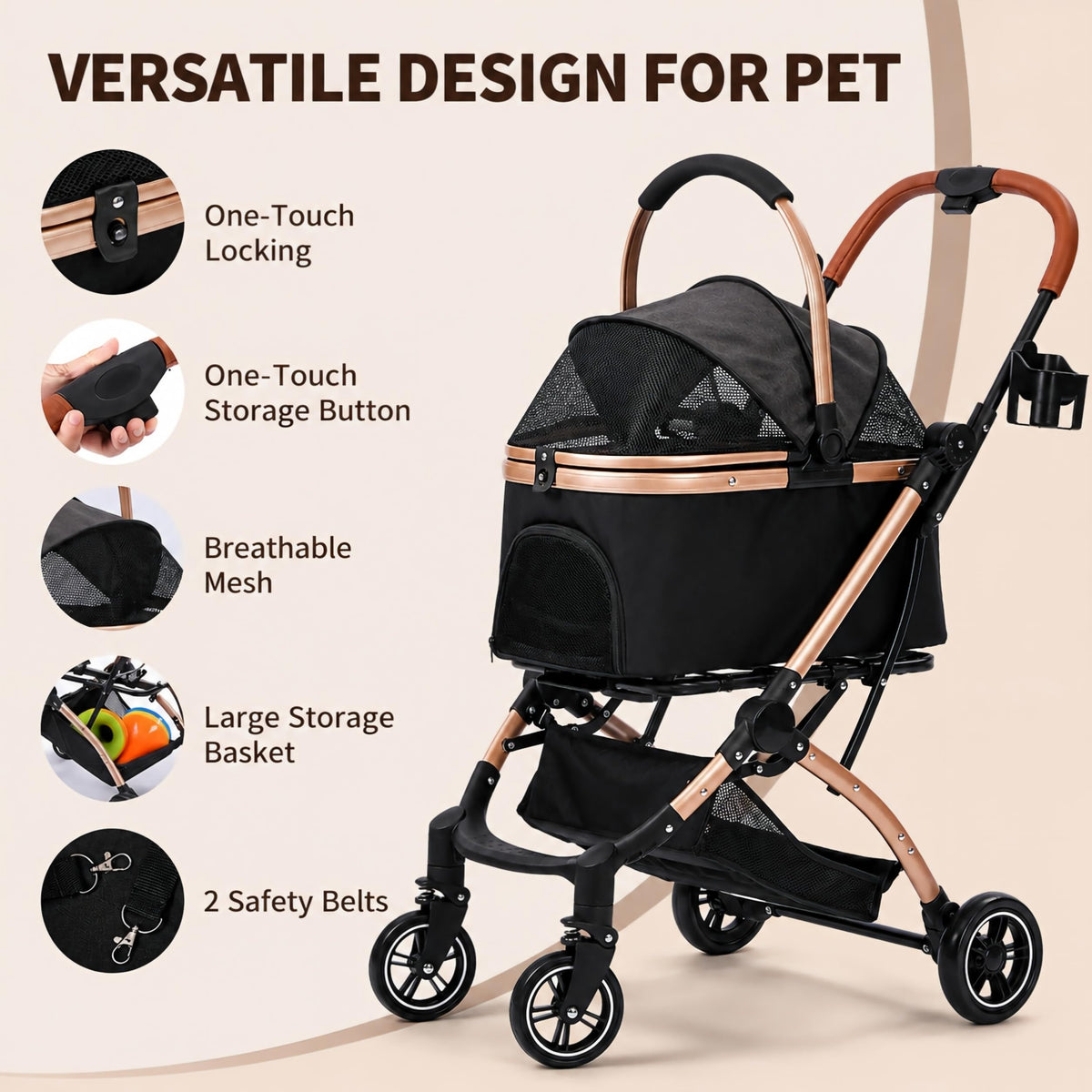 Black 3-in-1 Pet Stroller with Removable Carrier D807738
