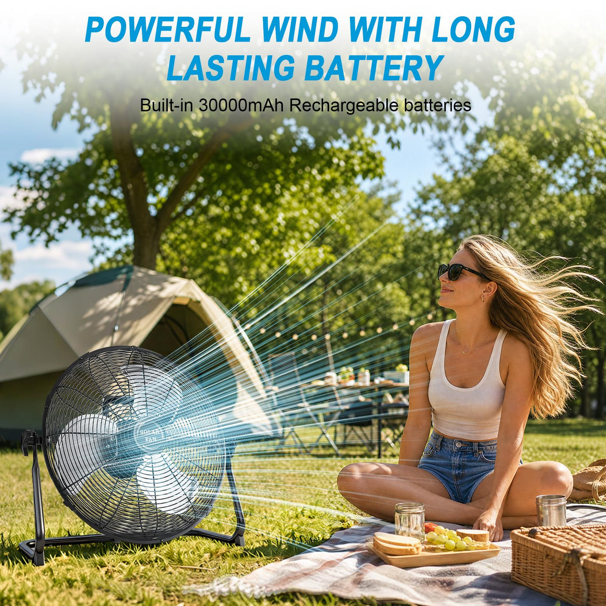 20" Solar Powered Rechargeable Floor Fan with 40W Solar Panel A461