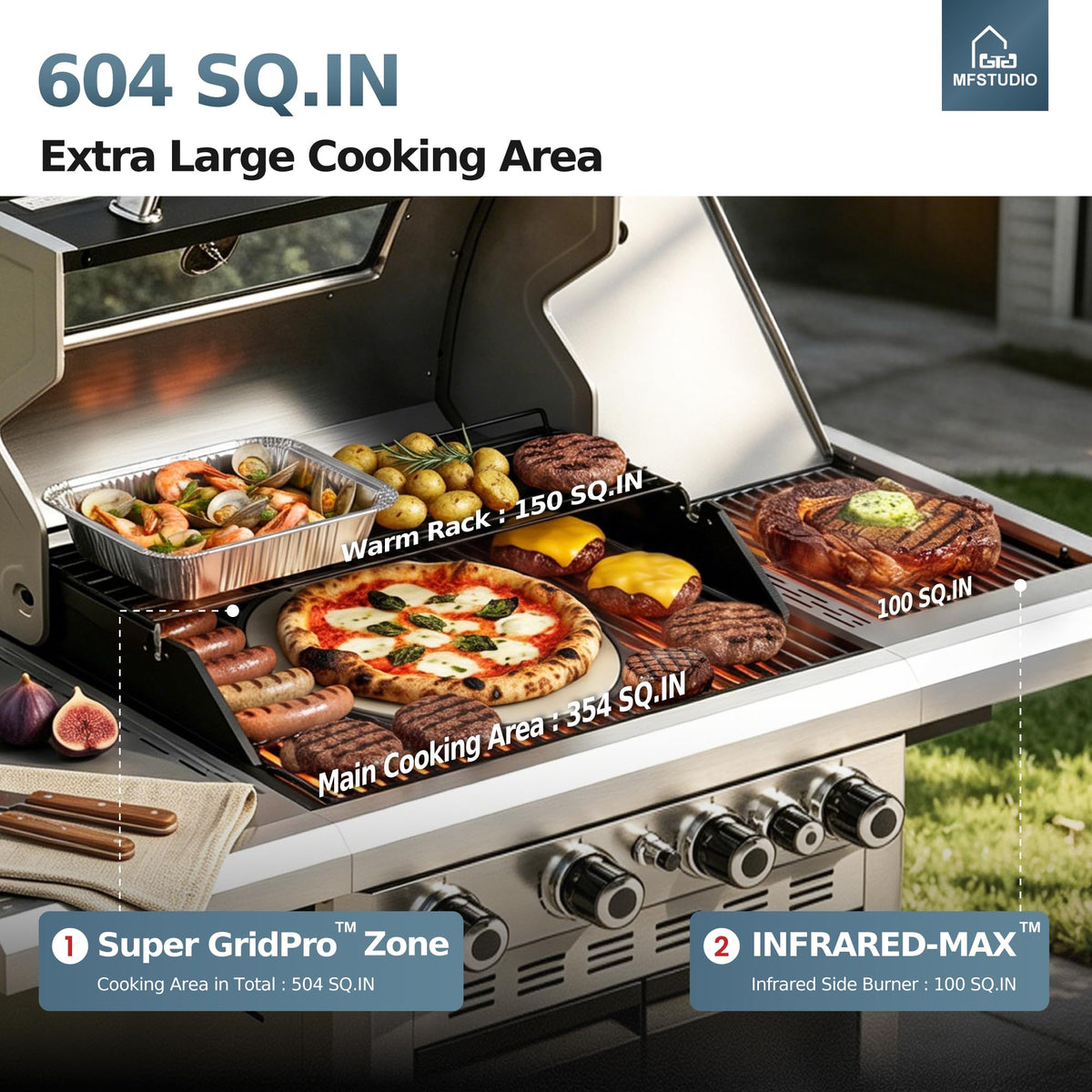 4 Burner Gas Grill with Infrared Side Burner K797696