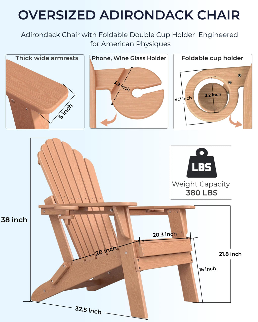 HDPE Adirondack Chair Set of 4 with Cup Holders W609180