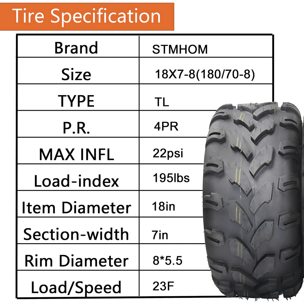 Set of 2 18X7X8 Tubeless ATV/UTV Tires 4 PR J503290