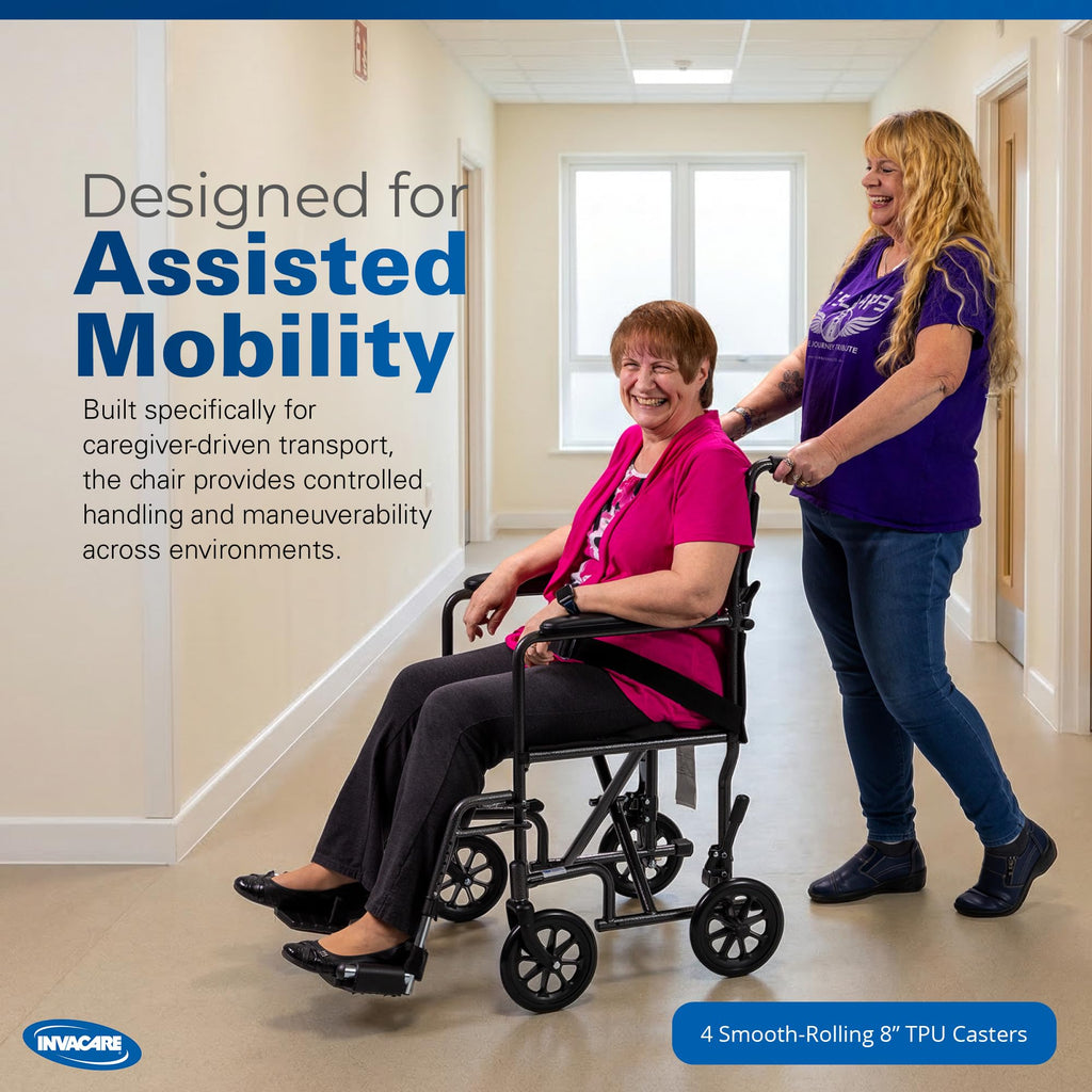 Compact Lightweight Steel Transport Wheelchair with 19in Seat Q5161