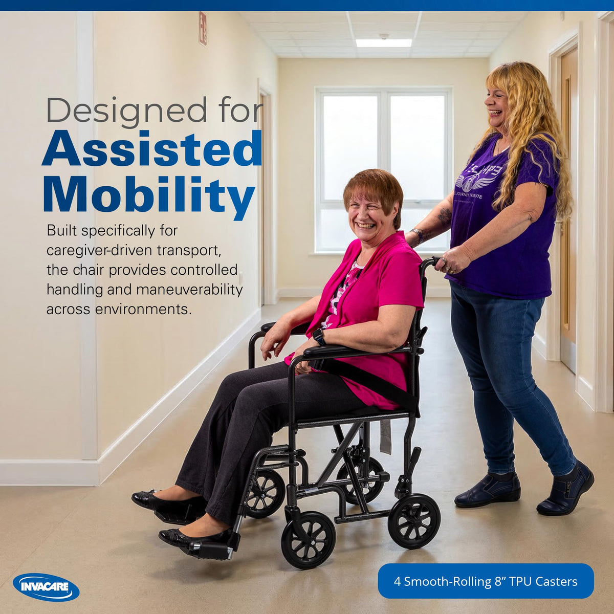 Compact Lightweight Steel Transport Wheelchair with 19in Seat Q5161