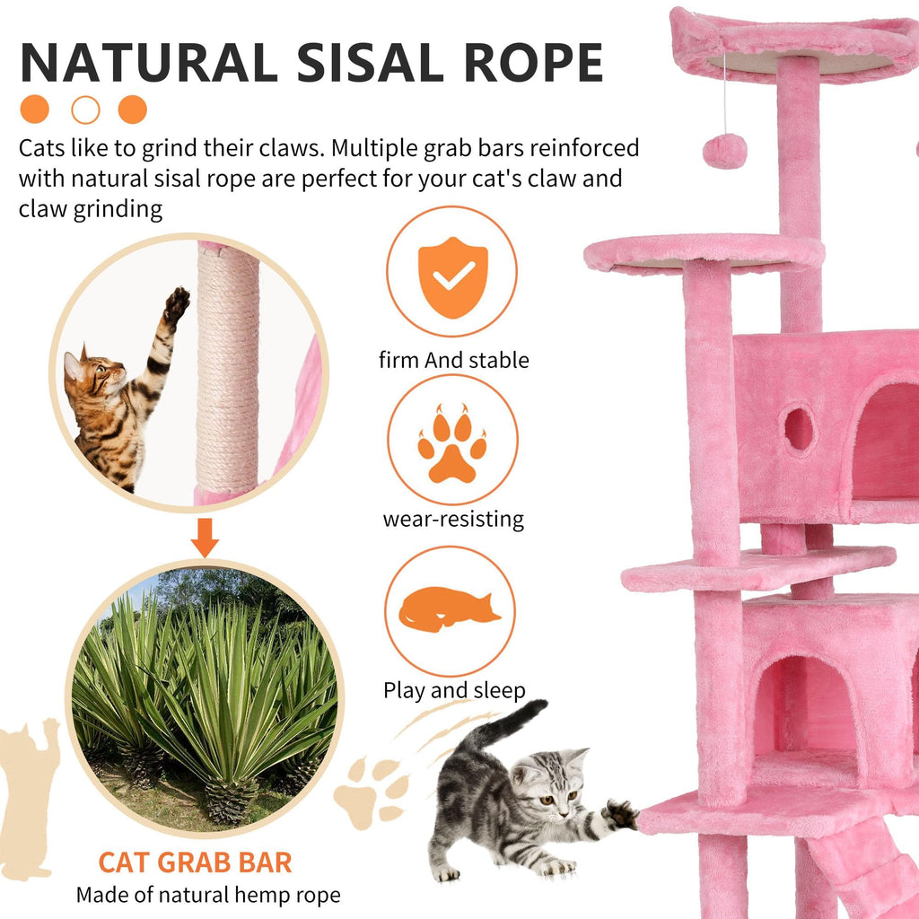 70-inch Pink Multi-Level Cat Tower & Cat Condo with Scratching Post W903