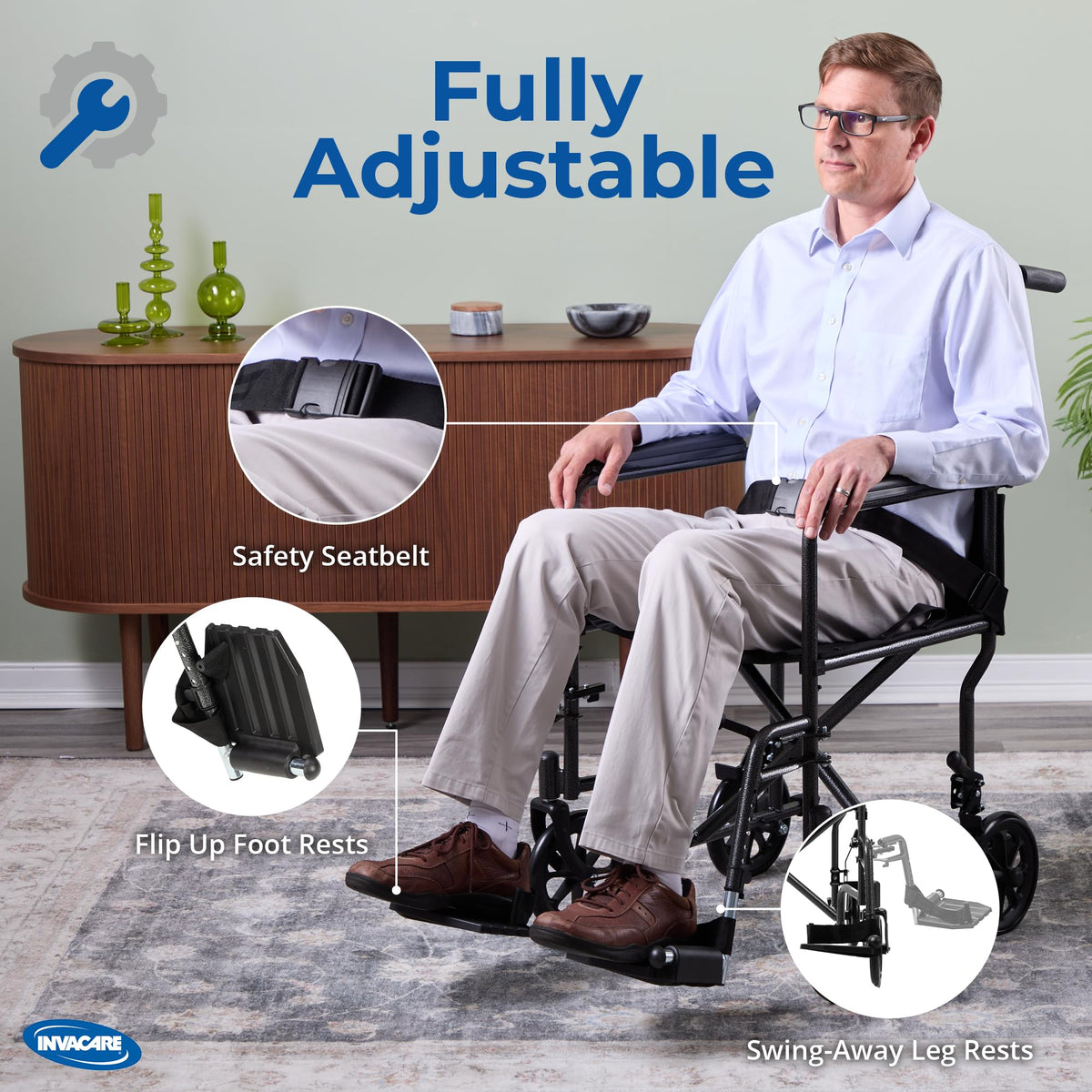 Compact Lightweight Steel Transport Wheelchair with 19in Seat Q5161