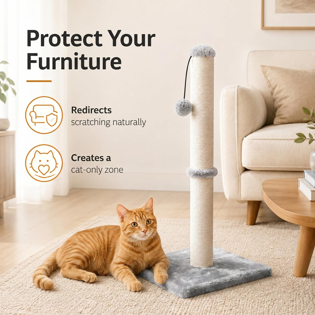 Tall Cat Scratching Post with Sisal Rope, Grey E86450