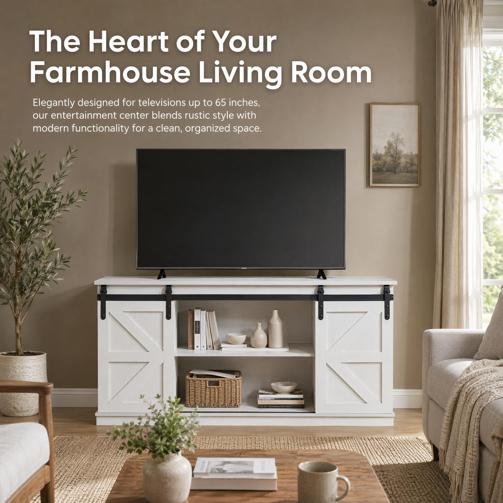White TV Stand with Sliding Barn Doors N712