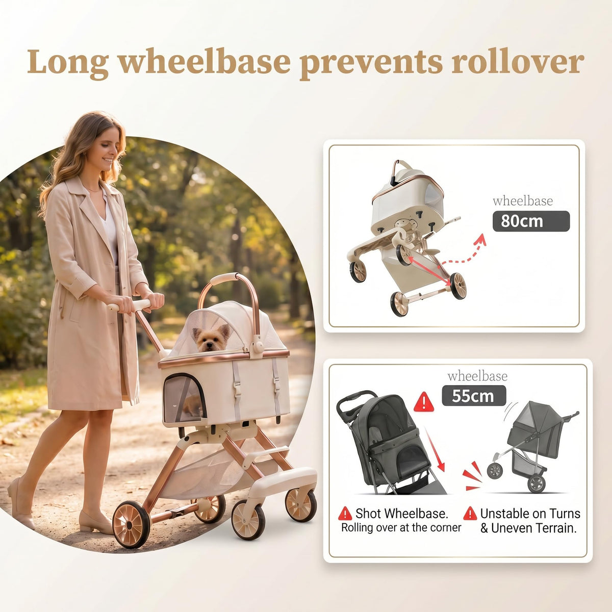 Pink Pet Stroller with One-Touch Brake U8070